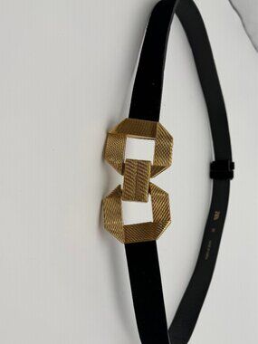 Zara Black Belt Gold Geometric Buckle